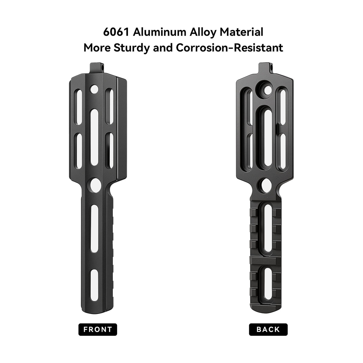Front and back views of the anodised 6061 aluminium PRS ARCA Picatinny rail