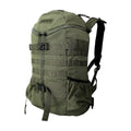 27L olive green trail backpack, front view with MOLLE webbing and compression straps