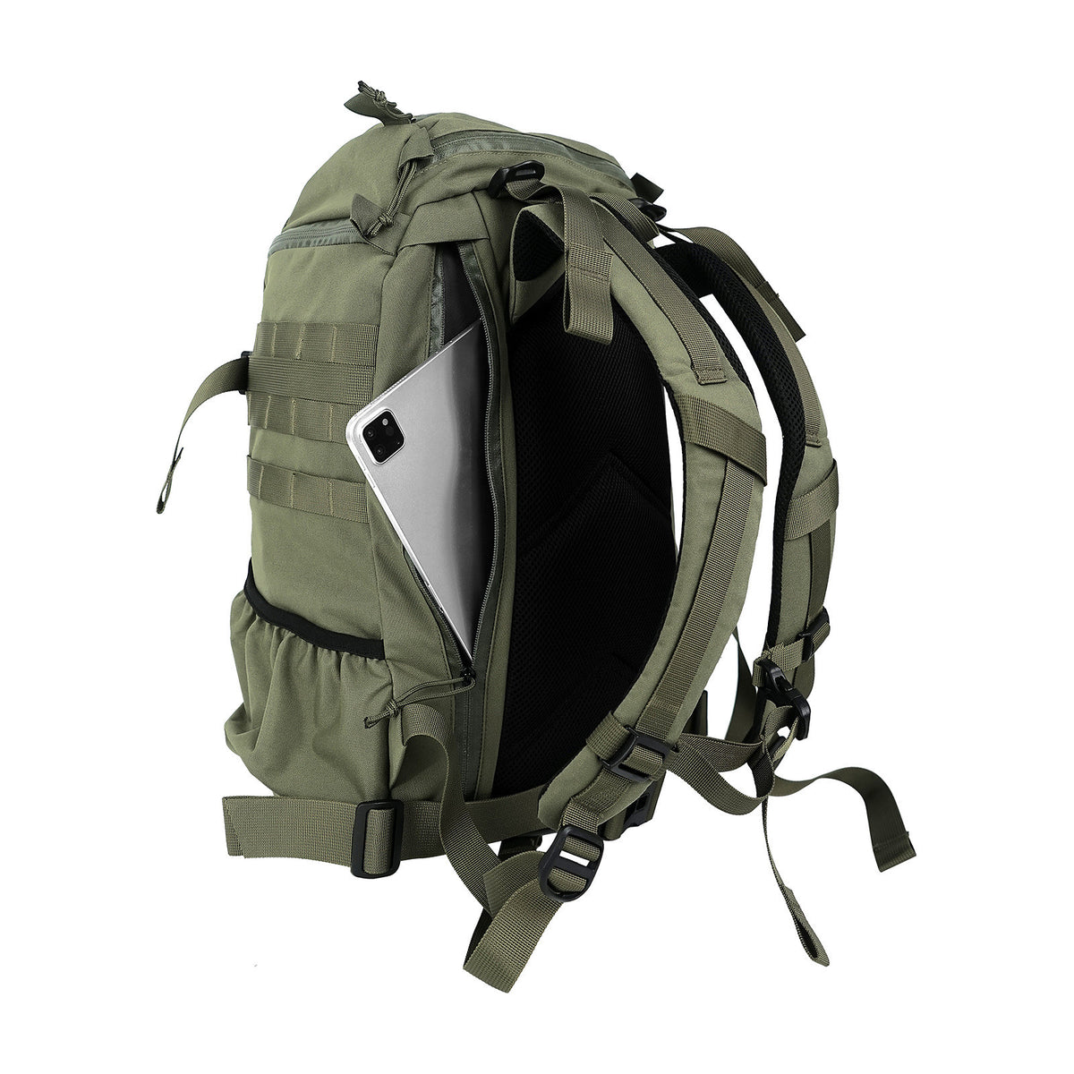 Rear zip opening to the padded laptop sleeve of the 27L trail backpack