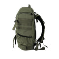 Side view of the 27L olive green daypack showing side mesh pocket and padded shoulder straps