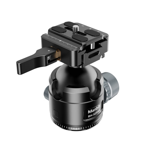 Manbily BH-52PA02 52mm tripod ball head with Picatinny and ARCA quick release plate