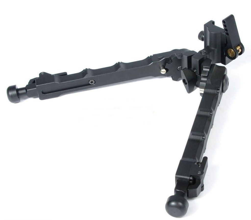 HH lightweight hunter bipod side view showing the Picatinny quick release mount and cant locking bolt