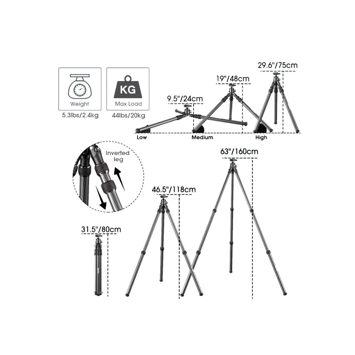 Manbily Heavy Duty Carbon Fibre Shooting Tripod