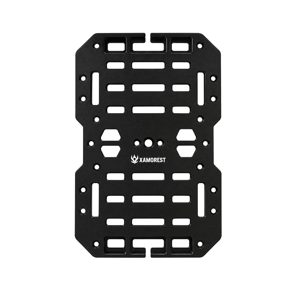 Top of the Arca mounted shooting plate with strap slots and mounting holes for shooting bags, 21 x 13.5 cm