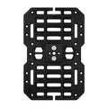 Underside of the black Arca mounted shooting plate showing the Arca-Swiss mounting block