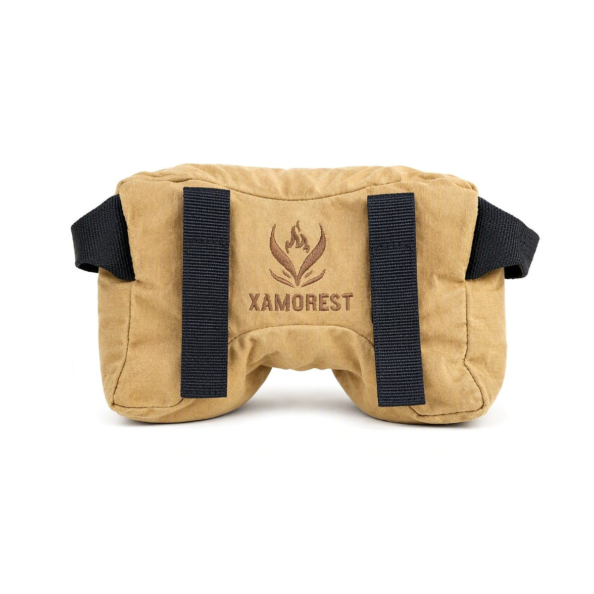 Back of the unfilled shooting rest bag showing the saddle gap and black carry straps